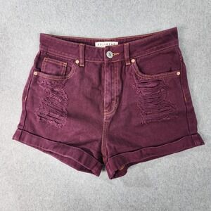 Bullhead Distressed Mom Shorts Juniors‎ 9 (27x2)  Maroon Dark Wash Denim Jean